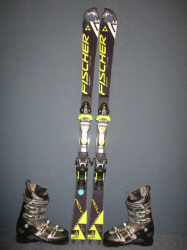 Juniorské sportovní lyže FISCHER RC4 WC 145cm + Lyžáky 27,5cm, VÝBORNÝ STAV